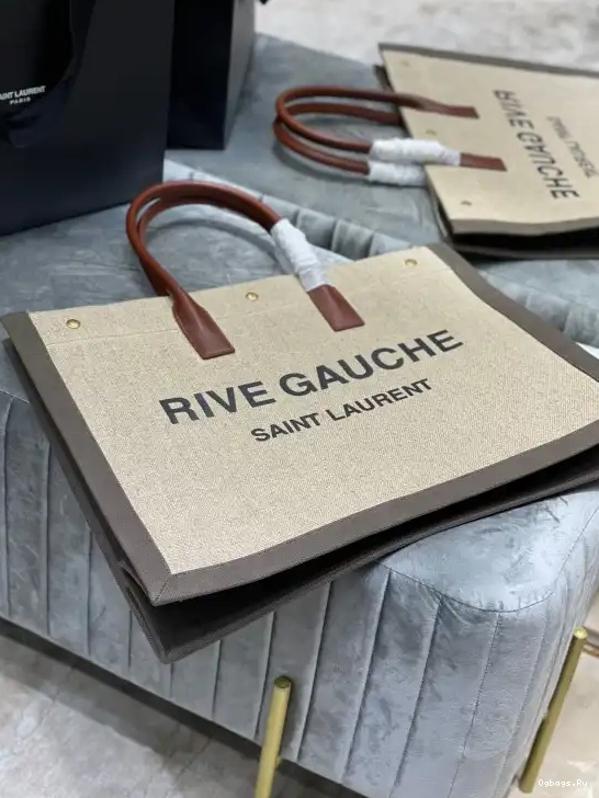 AND BAG LINEN LEATHER IN GAUCHE RIVE TOTE YSL 0616